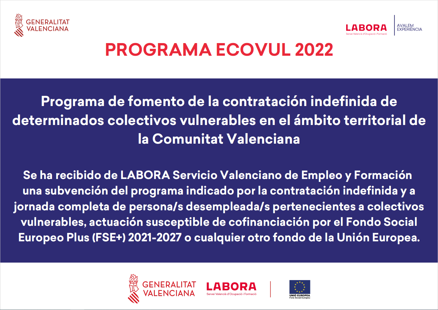ECOVUL-2022, fomento contratación indefinida de colectivos vulnerables
